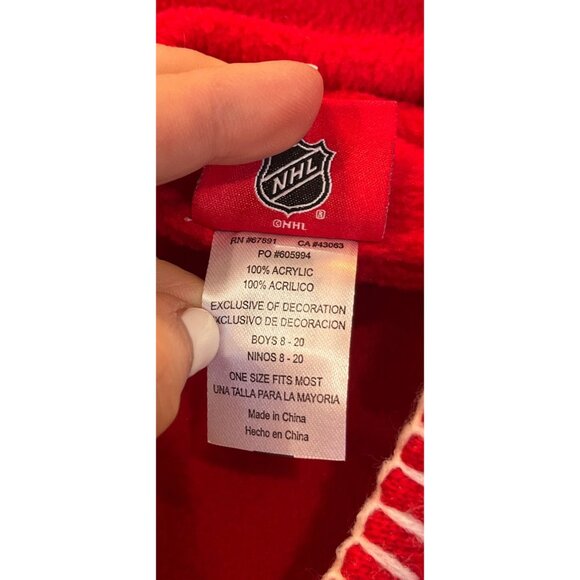 Vtg Detroit Red Wings Hockey Mohawk Hat White Red Reebok Face Off Headwear NHL - Picture 9 of 10